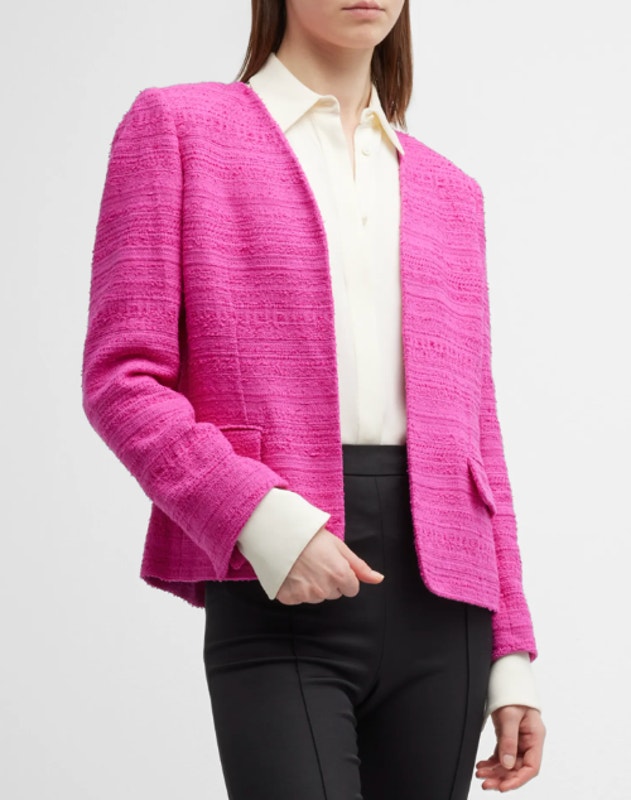 Kobi Halperin Elle Open-Front Tweed Jacket In Bright Pink Size Small Work